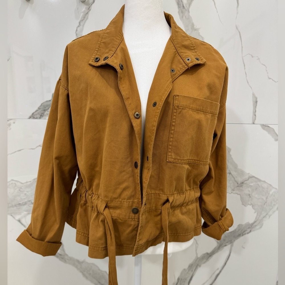 A Love's A Versatile Women's Brown Tan Button Up Tie Waist Utility Jacket